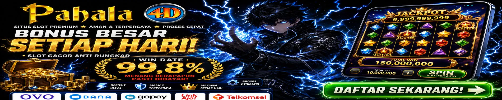 Tampilan banner PAHALA4D yang menampilkan promosi bonus besar dan event menarik